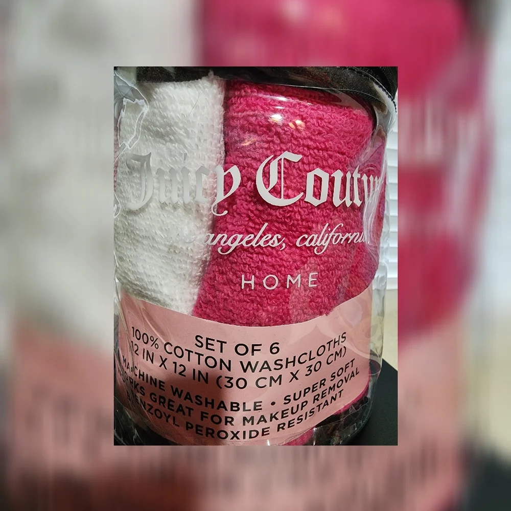 Juicy Couture Home Set of 6 Cotton Washcloths New!